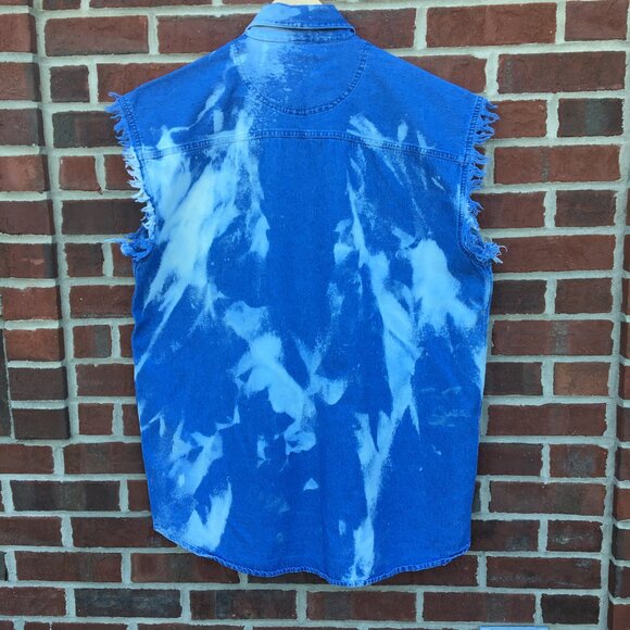 Sports Gallery Sleeveless Denim Shirt Mens XL Button-Down Bleached Grunge Biker - Picture 2 of 8